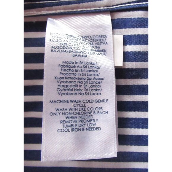 CHAPS Women Shirt Striped Blue/White Cotton Button-Down Casual No Iron - Picture 10 of 12